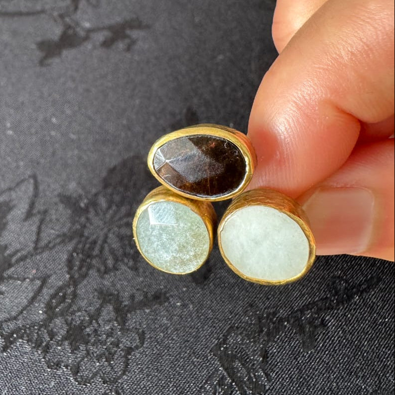 Sterling silver gold plated with moonstone and black spinel