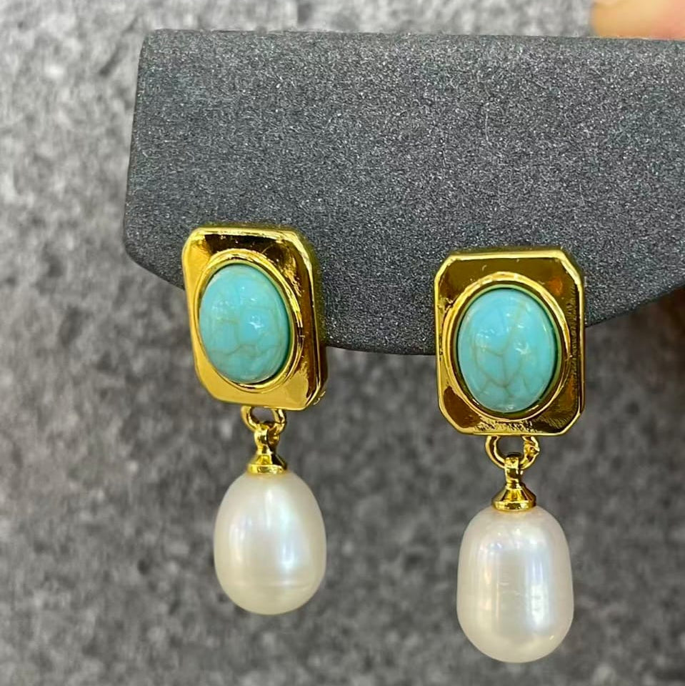 Art Deco Turquoise & Pearl Pendants